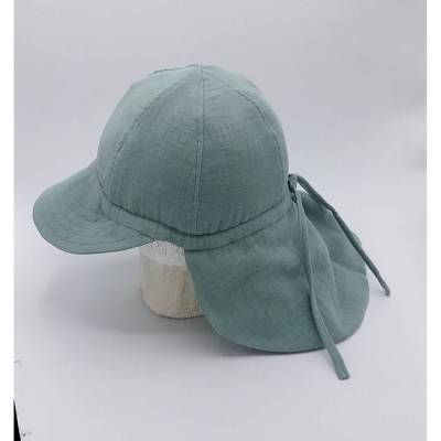 Sonnenhut Kinder, dunkellmint, Musselin, mit Schirm und Nackenschutz, unisex