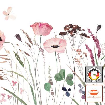 Vlies Bordüre: Wildblumen - Mohn - Gräser - Klee - optional selbstklebend - 20 cm Höhe
