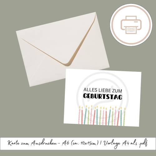 Karte Alles Liebe zum Geburtstag zum Ausdrucken, druckbares Last Minute Geschenk Druckvorlage Geschenk zum Geburtstag