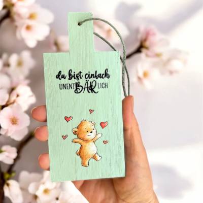 Deko-Holzbrettchen "Unentbärlich" • Pastell-Mint • Perfekt zum Muttertag