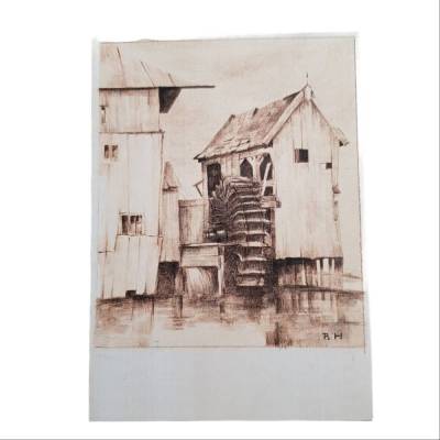 Gemalte Grußkarte Hummel Nr. 881 – Massing-Bruckmühle an der Rott – Emil Fink Verlag – Hummel Museum