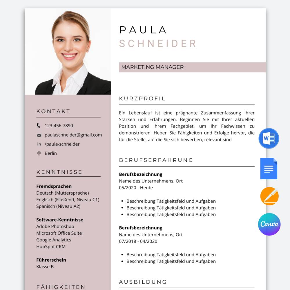 Modern Lebenslauf vorlagen,  Kreativ Bewerbungsvorlagen,  Deckblatt, Anschreiben - MS Word, Google Docs, Canva, Pages Bild 1