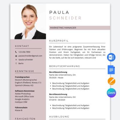 Modern Lebenslauf vorlagen,  Kreativ Bewerbungsvorlagen,  Deckblatt, Anschreiben - MS Word, Google Docs, Canva, Pages