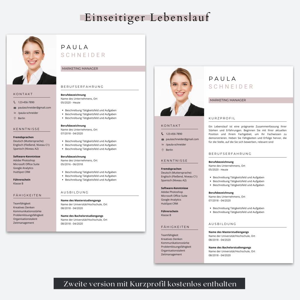 Modern Lebenslauf vorlagen,  Kreativ Bewerbungsvorlagen,  Deckblatt, Anschreiben - MS Word, Google Docs, Canva, Pages Bild 2