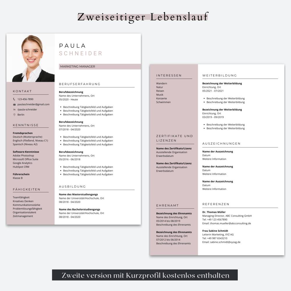 Modern Lebenslauf vorlagen,  Kreativ Bewerbungsvorlagen,  Deckblatt, Anschreiben - MS Word, Google Docs, Canva, Pages Bild 3