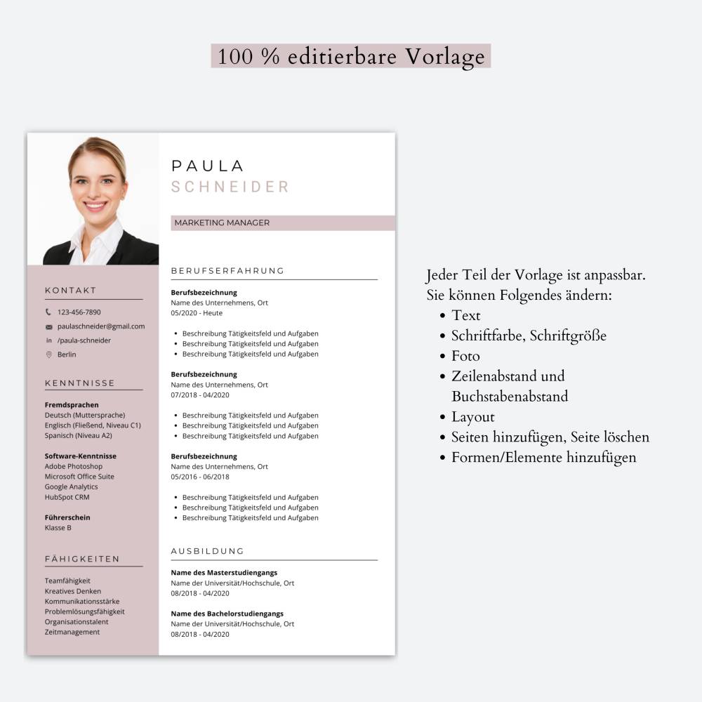 Modern Lebenslauf vorlagen,  Kreativ Bewerbungsvorlagen,  Deckblatt, Anschreiben - MS Word, Google Docs, Canva, Pages Bild 7