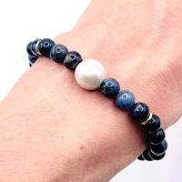 Handgefertigtes Slip-On Armband mit Dumortierit, Süßwasserperle & vergoldetem Silber