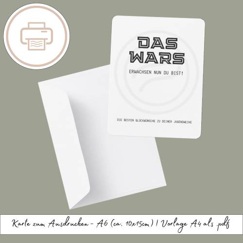 Lustige Jugendweihekarte zum Ausdrucken, druckbares Last Minute Geschenk | Druckvorlage, Geschenk zur Jugendweihe