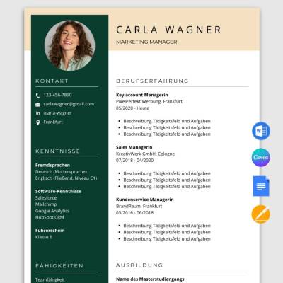 Professioneller lebenslauf, Moderne Deutsch CV - Word, Google Docs, Pages, Canva
