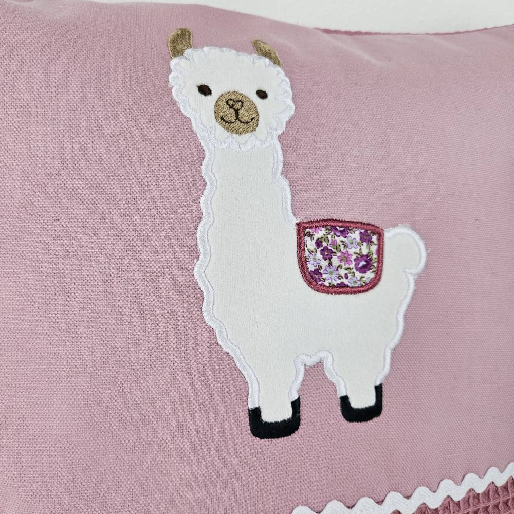 Kissenbezug mit Namen, Babykissen, Lama Deko, Kinderkissen rosa, persönliches Geschenk mit Namen, Geschenkidee Geburt