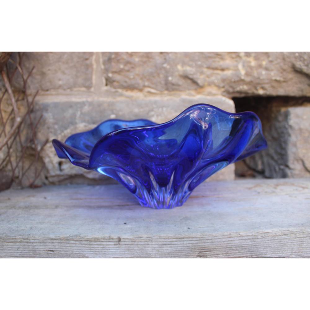 große Murano Schale / kobaltblaue Obstschale / 60er Jahre Italy