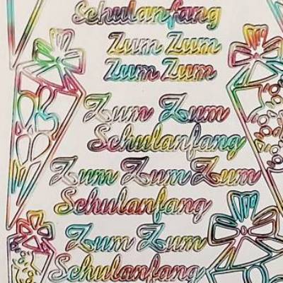 Sticker zum Schulanfang, Schriftzug und Schultüten, bunt, selbstklebend, Einschulung Aufkleber