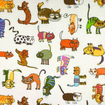♕ Baumwollstoff beschichtet mit bunten fröhlichen Katzen 50 cm x 140 cm abwaschbar ♕