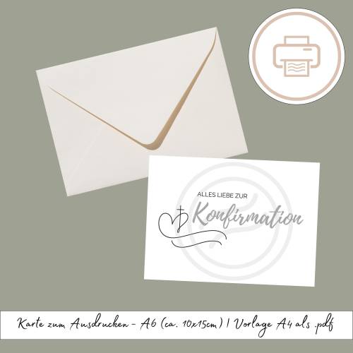 Konfirmationskarte zum Ausdrucken, druckbares Last Minute Geschenk | Druckvorlage, Printables Geschenk zur Konfirmation