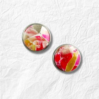 Ohrstecker ohrringe Edelstahl 14 mm ART 84  Transparent faux Steinimitat gelb-rot-töne