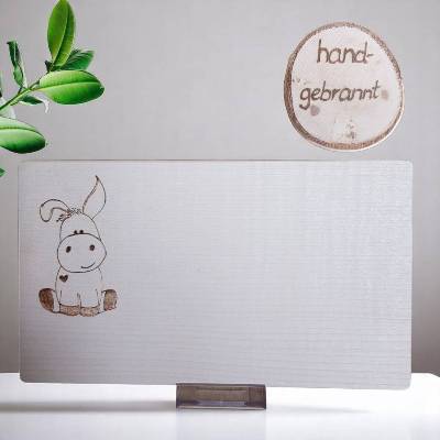handgebranntes Schneidebrett mit Motiv Esel, kann personalisiert mit Namen werden