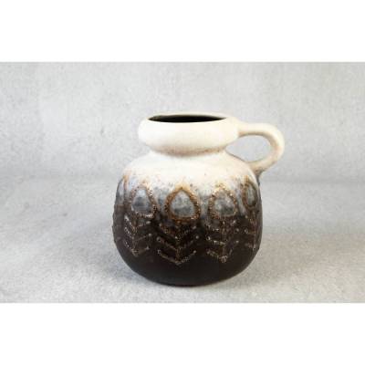 Keramikvase VEB Haldensleben – Vintage Blumenvase, braun-beige, Fat Lava Glasur, gedrungene Form, 12 cm hoch