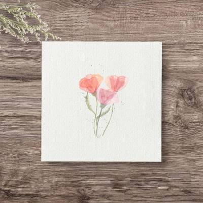 Miniaturen Mini-Aquarell ROTE BLUMEN transparent, Geschenkidee Kunstdruck Minibild Sommerblumen im minimalistischen Stil