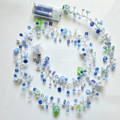 LED Girlande Lichterkette mit blauen und weißen Perlen