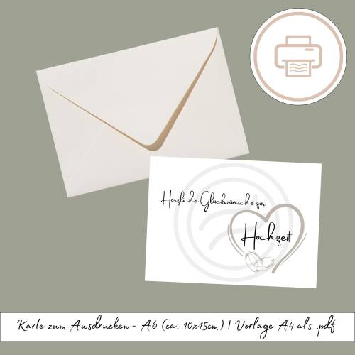 Hochzeitskarte zum Ausdrucken, druckbares Last Minute Geschenk | Druckvorlage, Printables Geschenk zur Hochzeit