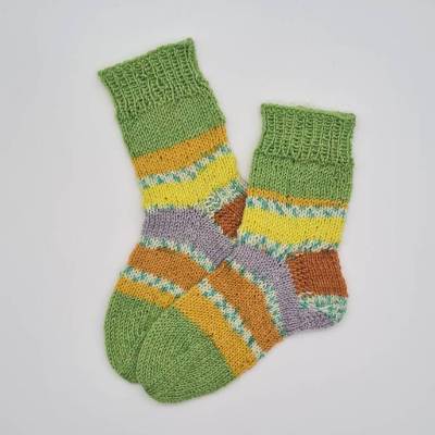 Gestrickte bunte Kinder Baby Söckchen, Gr. 22/23, warme Wollsocken handgestrickt 