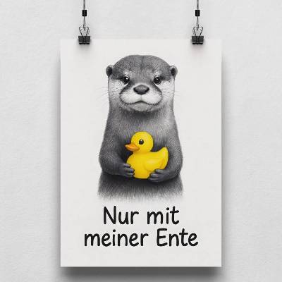 Otter Poster „Nur mit meiner Ente“ – Lustige Badezimmer Deko – Tierposter mit Quietscheente