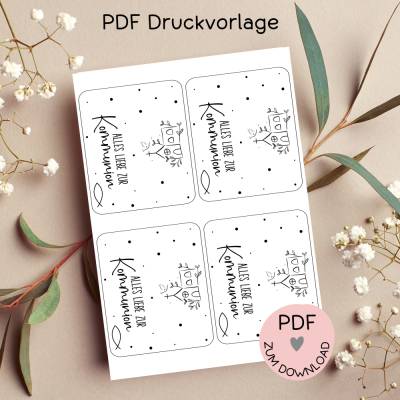 Digitale Datei, PDF-Druckvorlage Tütenklappe "Alles Liebe zur Kommunion", Geschenktütchen