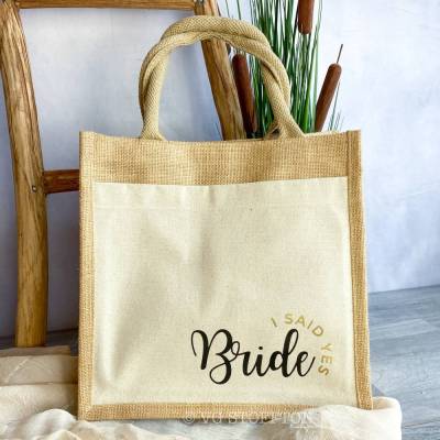 Kleine Jute Tasche – Einkaufstasche & Shopper | nachhaltige Tragetasche Geschenkidee JGA Hochzeit Braut