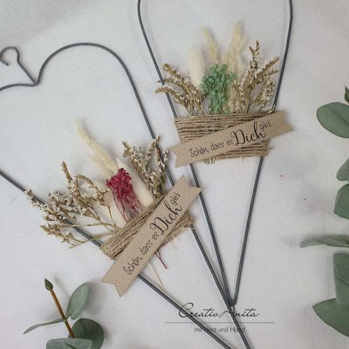 Metallherz mit Trockenblumen dekoriert, Muttertag, Geburtstagsgeschenk - Freundin