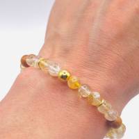 Handgefertigtes Armband mit Rutilquarz, Olivenholzperlen & vergoldetem Silber