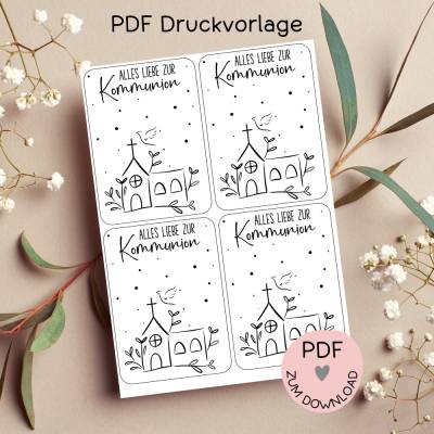 Digitale Datei, PDF Druckvorlage Karte "Alles Liebe zur Kommunion", Geschenkkarte
