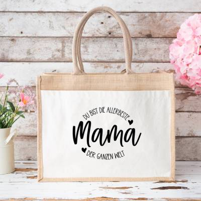 Jute-Tasche „Mama – Du bist die Allerbeste“ Geschenkidee zum Muttertag