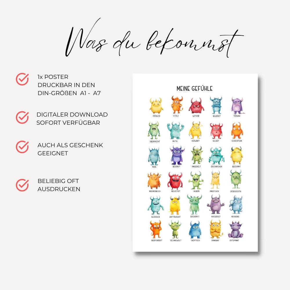 Gefühle Poster für Kinder in A4 + A3, Emotionen Poster zum Ausdrucken, Montessori Lernposter für das Kinderzimmer, PDF Bild 2