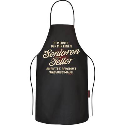 Lustige Grillschürze Seniorenteller – Kochschürze aus 100% Baumwolle für Grillfans