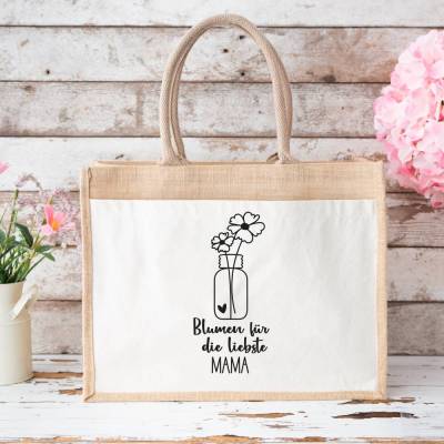 Jutetasche für Mama zum Muttertag – Blumenmotiv als liebevolles Geschenk