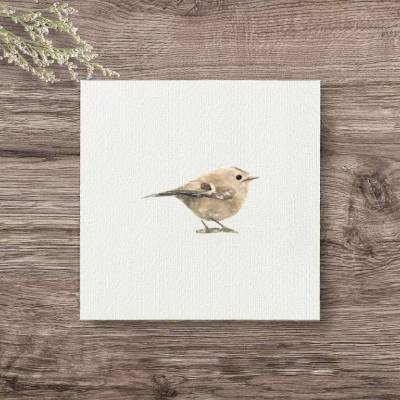 Miniatur Kunstdruck WINTERGOLDHÄHNCHEN – Mini-Aquarell als Geschenkidee & Wanddeko