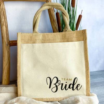 Kleine Jute Tasche – Einkaufstasche & Shopper | nachhaltige Tragetasche Geschenkidee JGA Hochzeit Braut