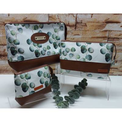 Kosmetiktasche,  Kulturtasche, Mehrzwecktasche, Necessaire  - verschiedene Größen - Eukalypthus braun