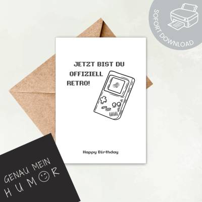 Lustige Geburtstagskarte zum Ausdrucken | offiziell retro | digitale Datei ausdrucken | Druckvorlage Karte