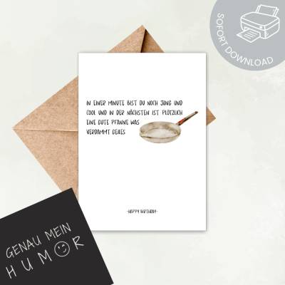 Lustige Geburtstagskarte zum Ausdrucken | eine gute Pfanne | digitale Datei ausdrucken | Druckvorlage Karte