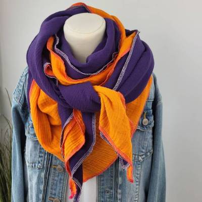 2 Musselintücher in Orange & Lila,  Sommerkollektion, Mix deine Tücher, Dreieckstuch, Musselinschal,