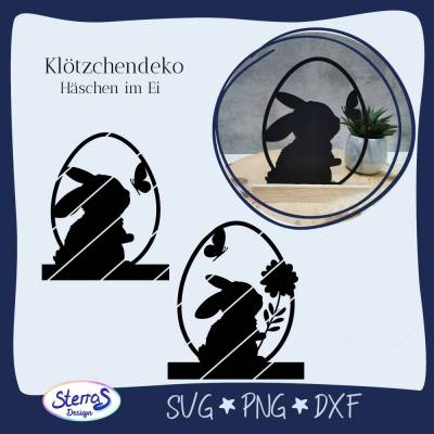Plotterdatei Hase im Ei • Klötzchendatei zu Ostern • SVG DXF PNG Schneidedatei • Laserdatei Osterhase filigran