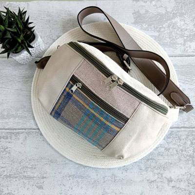 Bauchtasche Damen und Herren - recycling Taschen - crossbody-Tasche - crossover bag - Bauchtasche Braun Beige - kariert