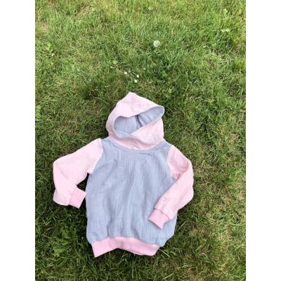 Musselin Hoodie Gr.92/98 Rosa-Hellgrau