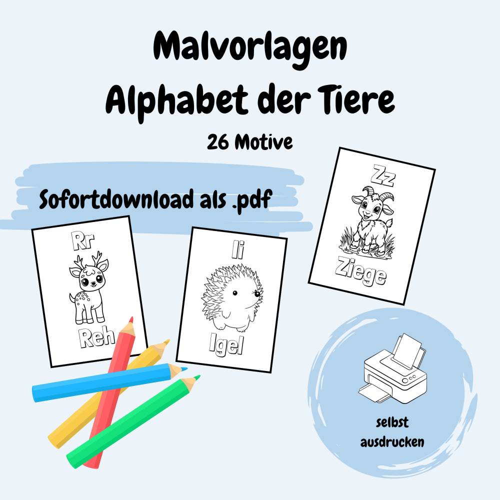 Malvorlagen ABC der Tiere Bild 1