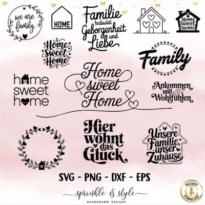 Plotterdatei Familie, Home svg, Haus Herz Liebe svg, Zuhause Schriftzug Sprüche, Cricut Silhouette Plotterdatei Zuhause,