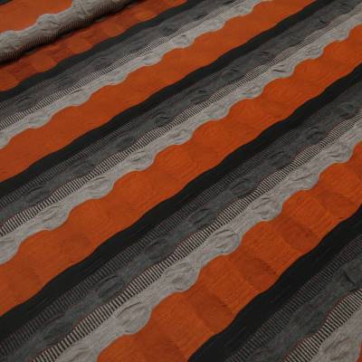 Stoff Jacquard Jersey Streifen rost taupé grau schwarz gestreift gesmogt Kleiderstoff