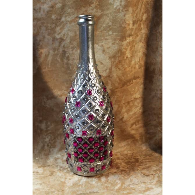 Dekoflasche SILBERZAUBER Upcycling Flasche Flaschenkunst Dekoration Collage Wohndeko Geldgeschenk