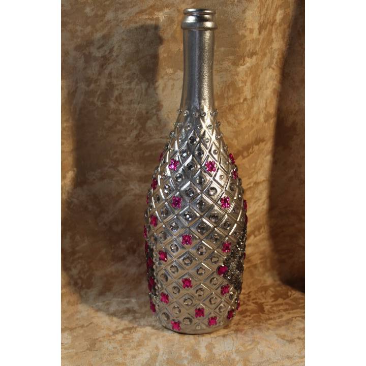 Dekoflasche SILBERZAUBER Upcycling Flasche Flaschenkunst Dekoration Collage Wohndeko Geldgeschenk