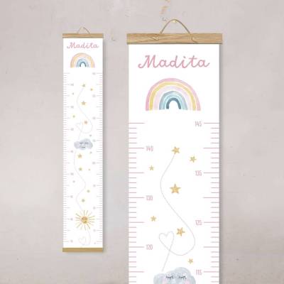 Personalisierte Messlatte Kinderzimmer "Regenbogen" – Wachstumstabelle Baby Geschenk – Messlatte mit Namen